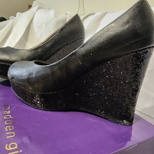 MaddenGirl Black Glitter Wedge Platform Heel Size 10 NEW *see description*
